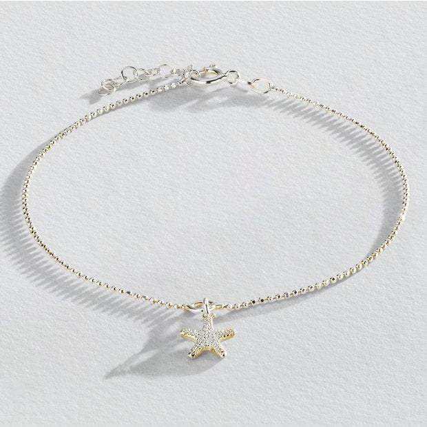 Revere sterling silver anklet with sea star charm, imported from the UK