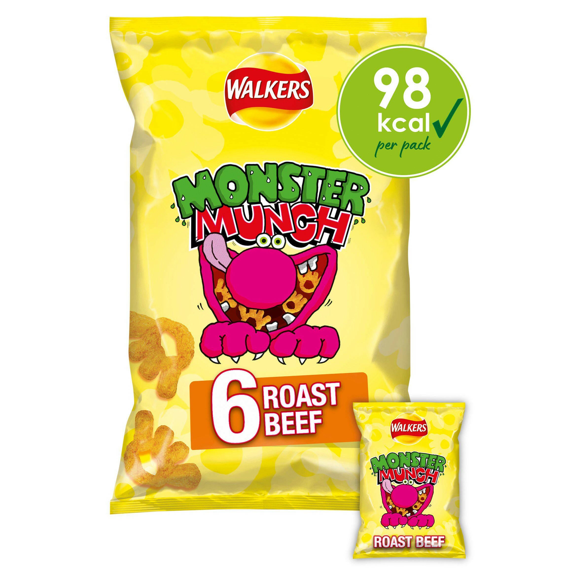 Walkers Monster Munch Roast Beef Multipack Crisps Snacks 6x20g GOODS Sainsburys