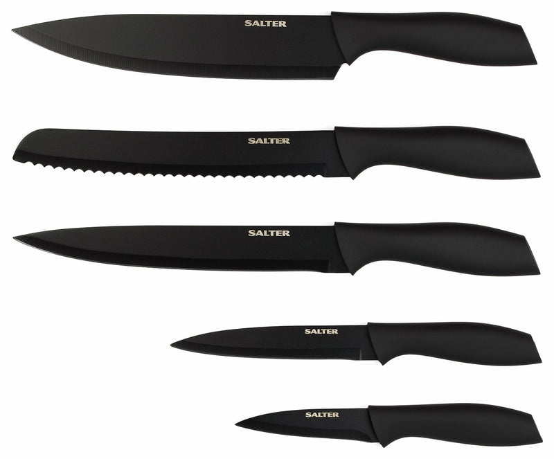 Salter 5 piece knife block set black (British brand)