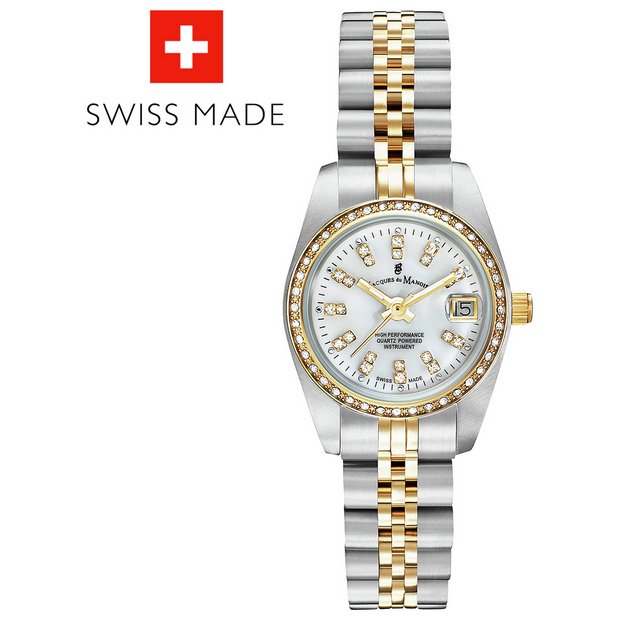 Jacques du Manoir ladies watch mother-of-pearl dial zirconia stones, imported from the UK