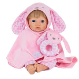 Tiny Treasures pink bunny blanket and rattle set, UK version