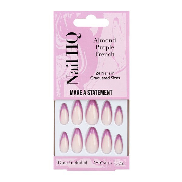 Nail HQ Almond French Nails Purple 24 Pieces, imported from the UK