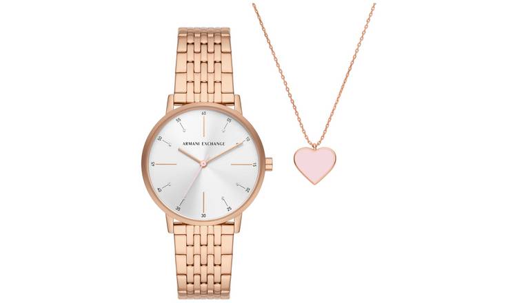 Armani Exchange rose gold-tone watch with stainless steel bracelet 36mm - British product
