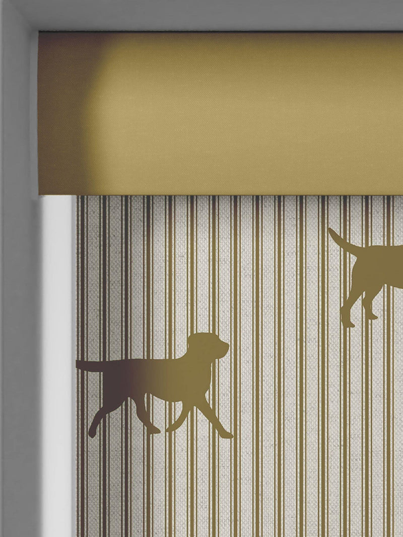 Emily Bond roller blinds Gold Marley Labrador print, imported from the UK