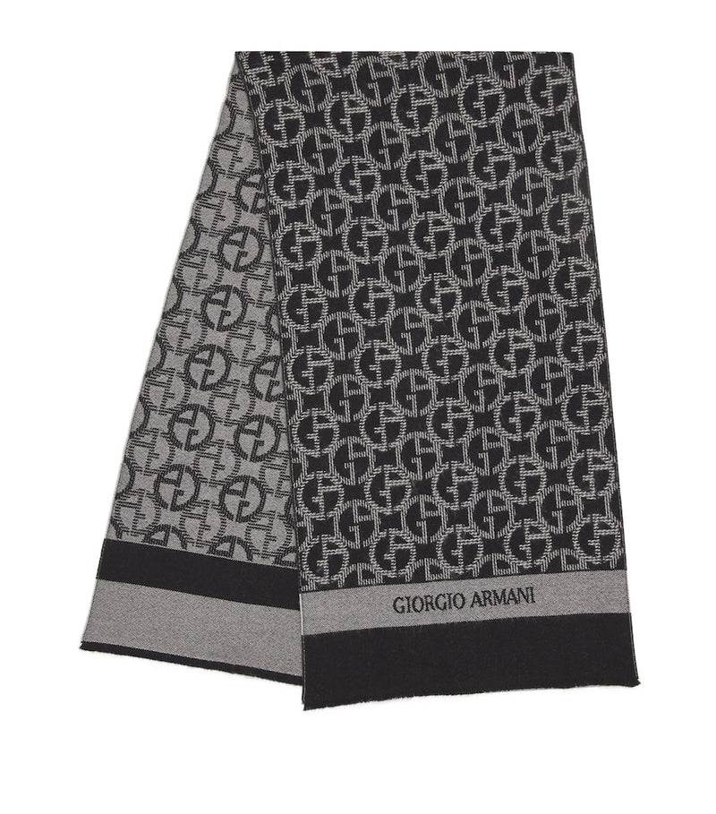 Giorgio Armani wool monogram jacquard scarf, UK version