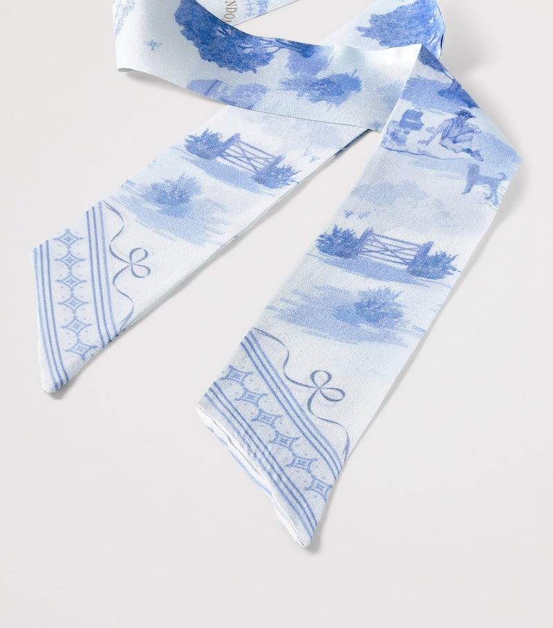 Aspinal of London silk skinny scarf landscape print (British brand)