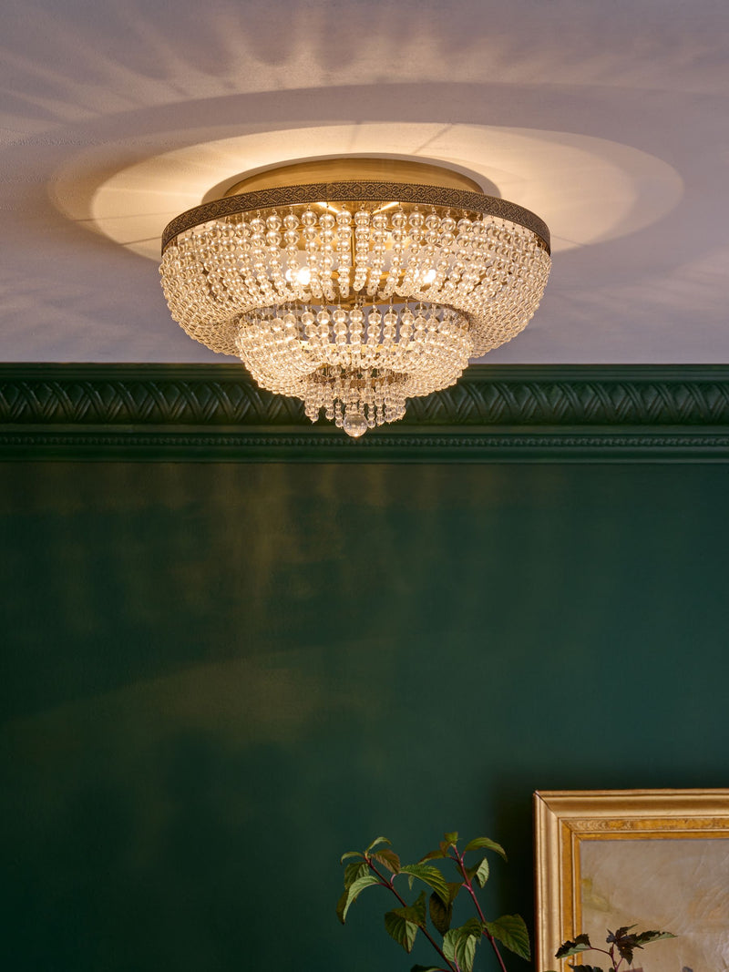 Brass Bamburgh ceiling light with glass beads, imported from the UK