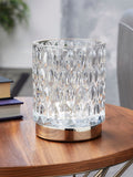 Chrome Cleo touch table lamp with faceted glass shade, UK version