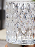 Chrome Cleo touch table lamp with faceted glass shade, UK version