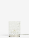Chrome Cleo touch table lamp with faceted glass shade, UK version