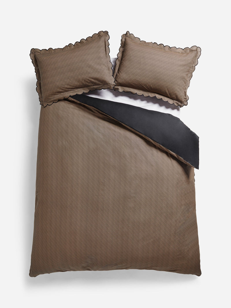 Rockett St George black pencil stripe scalloped duvet cover and pillowcase set, imported from the UK