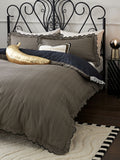 Rockett St George Black Pencil Stripe Scalloped 100% Cotton Duvet Cover and Pillowcase Set