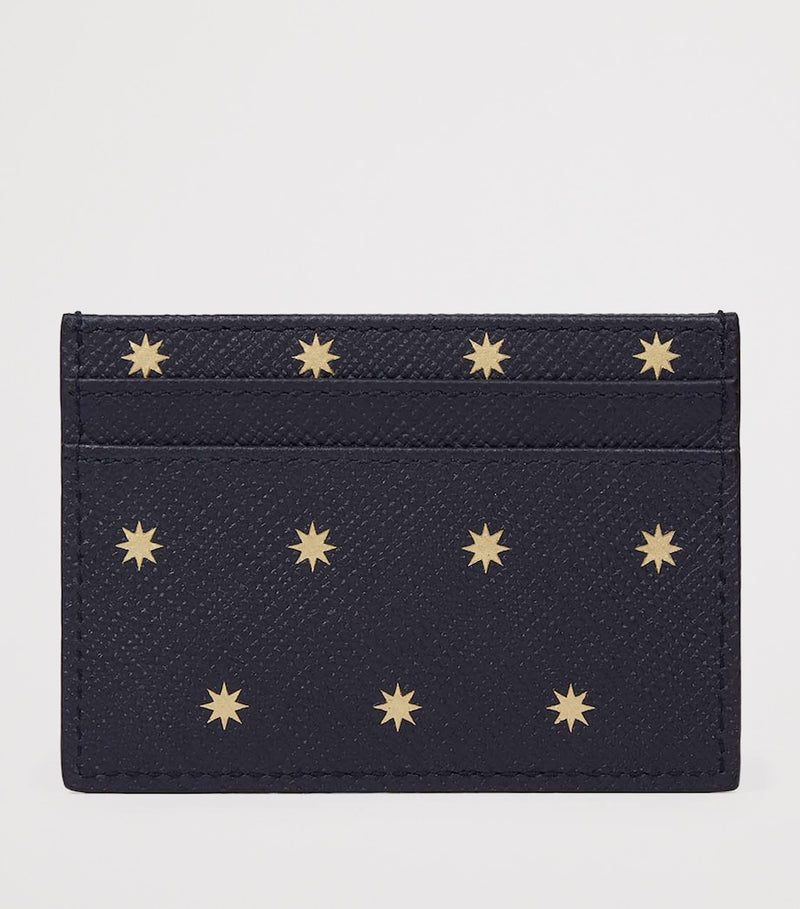 Smythson Panama card holder in crossgrain calf leather with stars detail - British product