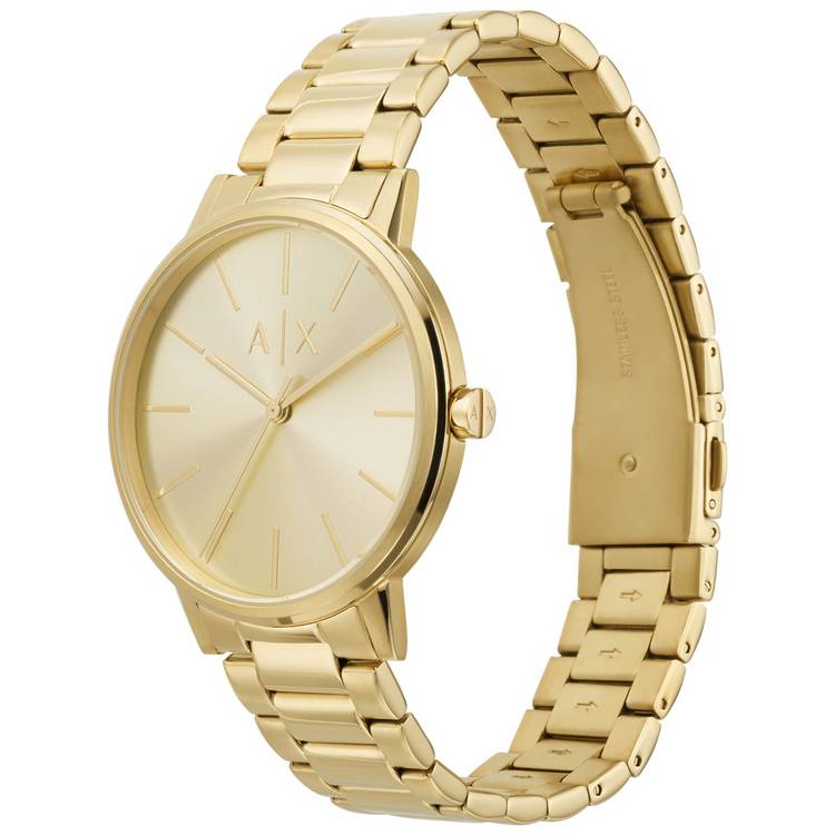 Armani Exchange gold-tone stainless steel bracelet watch (British brand)
