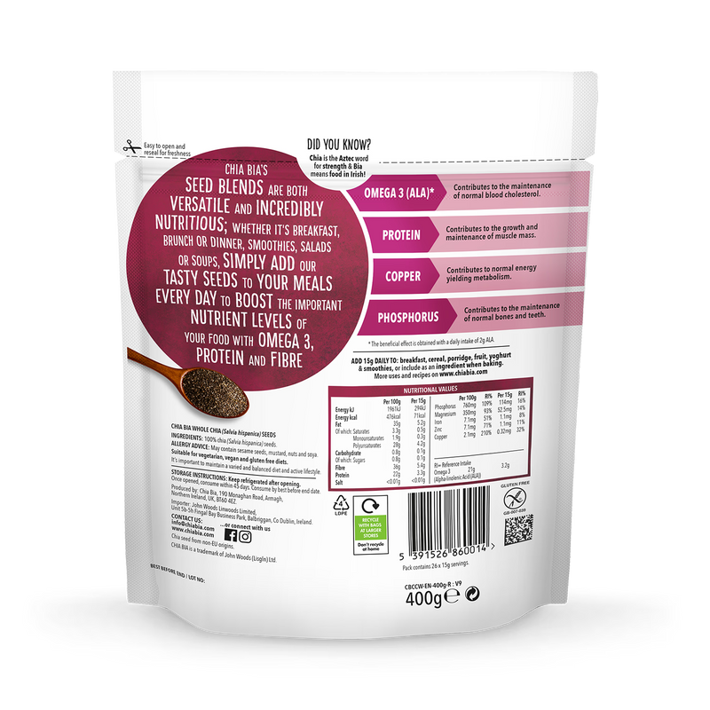 Chia Bia 100% natural whole chia seeds 400g product - British product