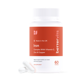 Holland & Barrett Bettervits Iron Complex with Vitamin C, Zinc and Copper Dietary Supplement Capsules, 60 Capsules- Buy online at McGrocer