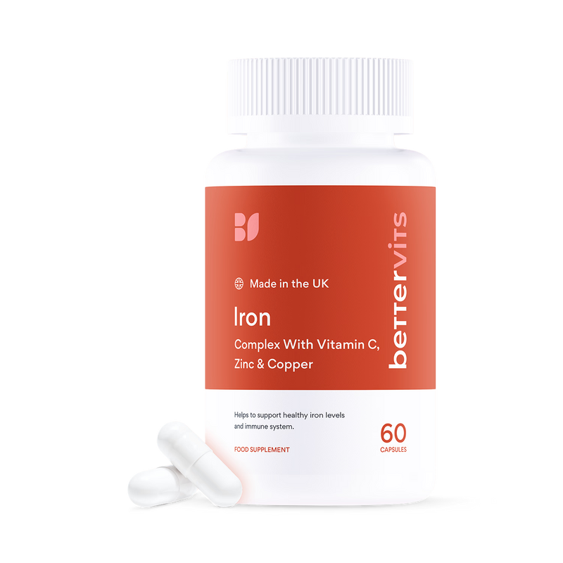 Bettervits Iron Complex supplement 60 capsules, imported from the UK