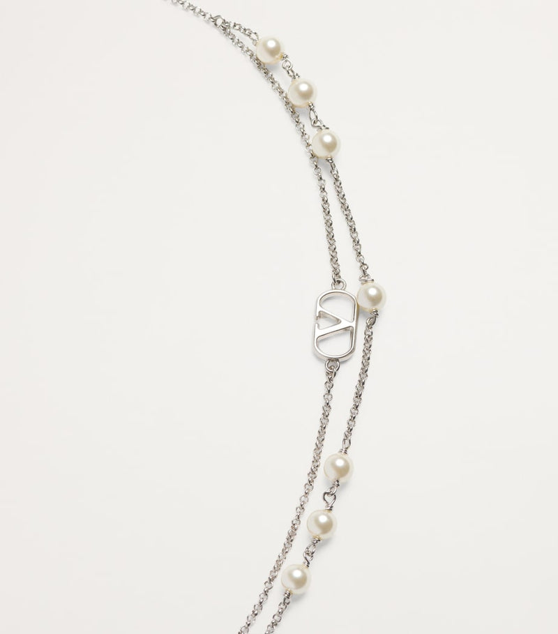 Valentino Garavani faux pearl double-layered VLogo necklace, UK version
