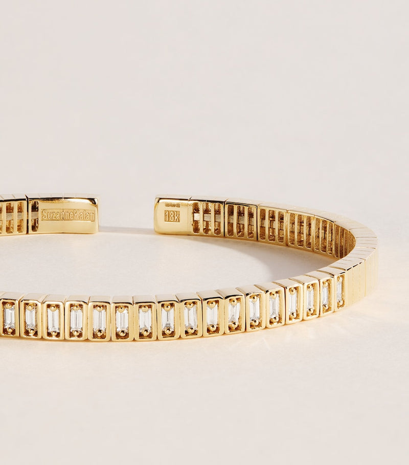 Suzanne Kalan yellow gold baguette diamond inlay bangle, UK version
