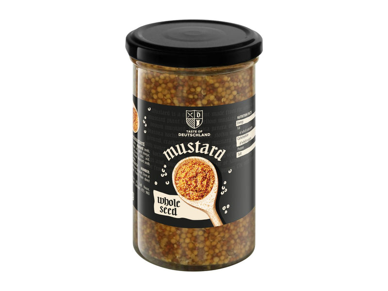Assorted mustard selection with wholegrain, sweet, and spicy varieties (British brand)