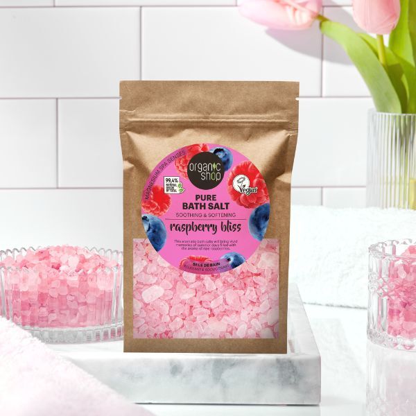 Organic Shop Raspberry Bliss Bath Salt 500g, imported from the UK