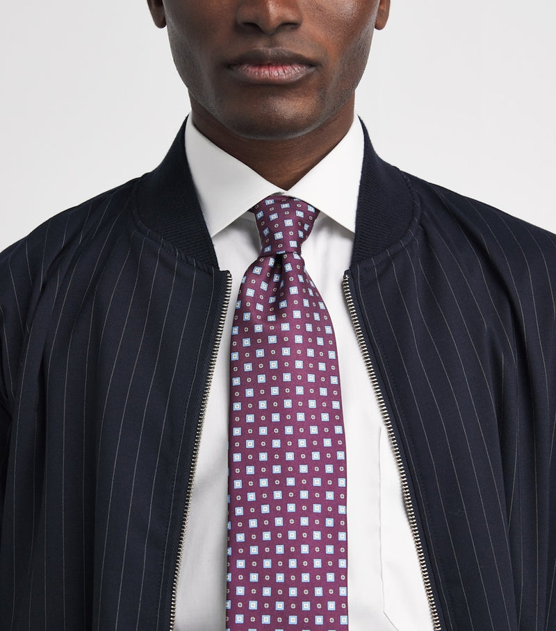 Eton silk jacquard tie with floral medallion design (British brand)