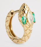 Jacquie Aiche yellow gold snake huggie earring with diamond and emerald, UK version