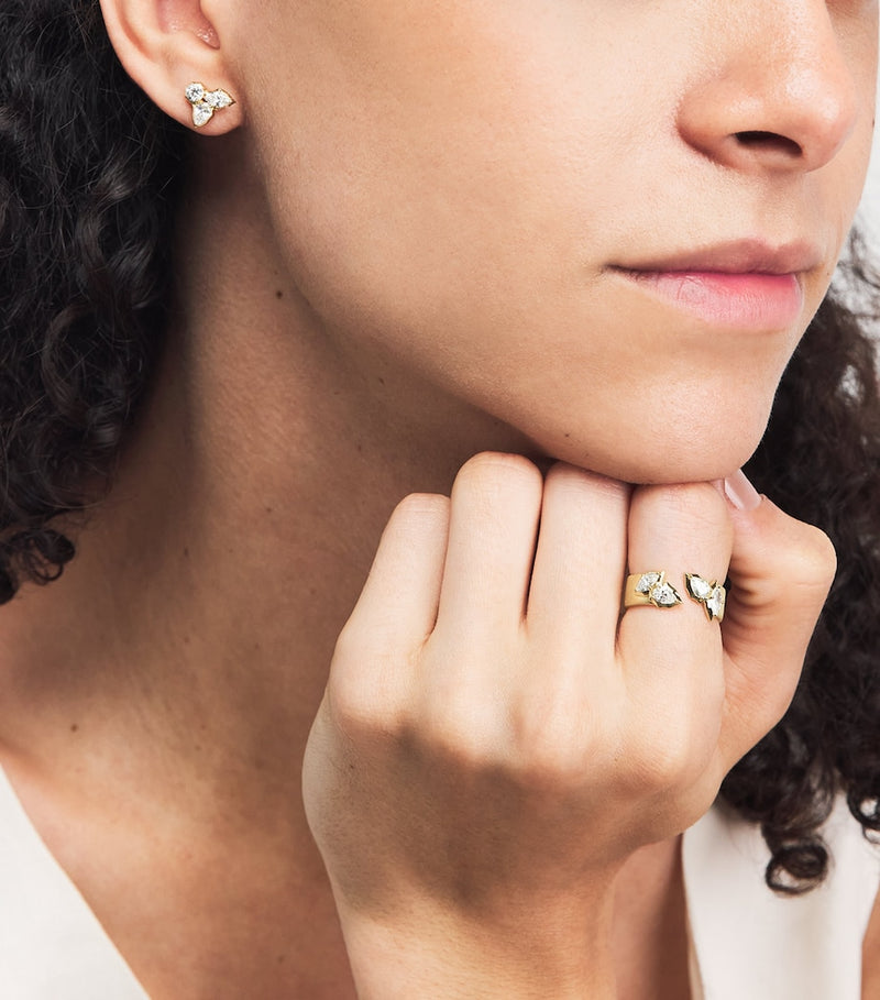 Jade Trau Poppy Open Band ring yellow gold diamonds 6mm - British product