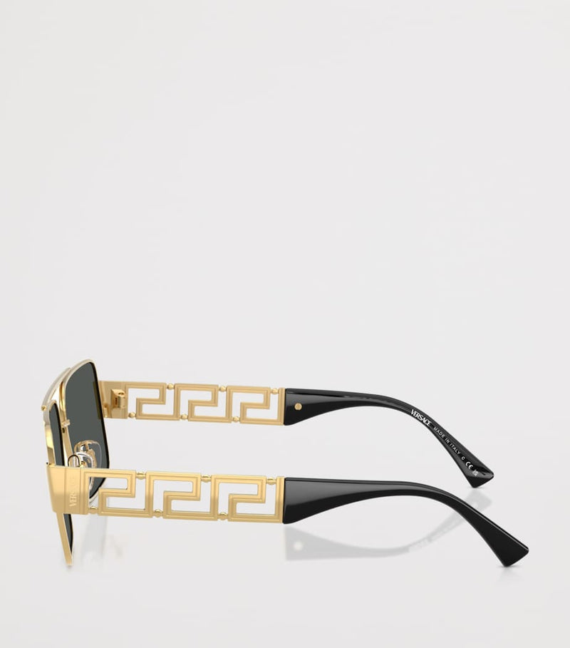 Versace rectangular wire-frame sunglasses with gold-tone temples, UK version
