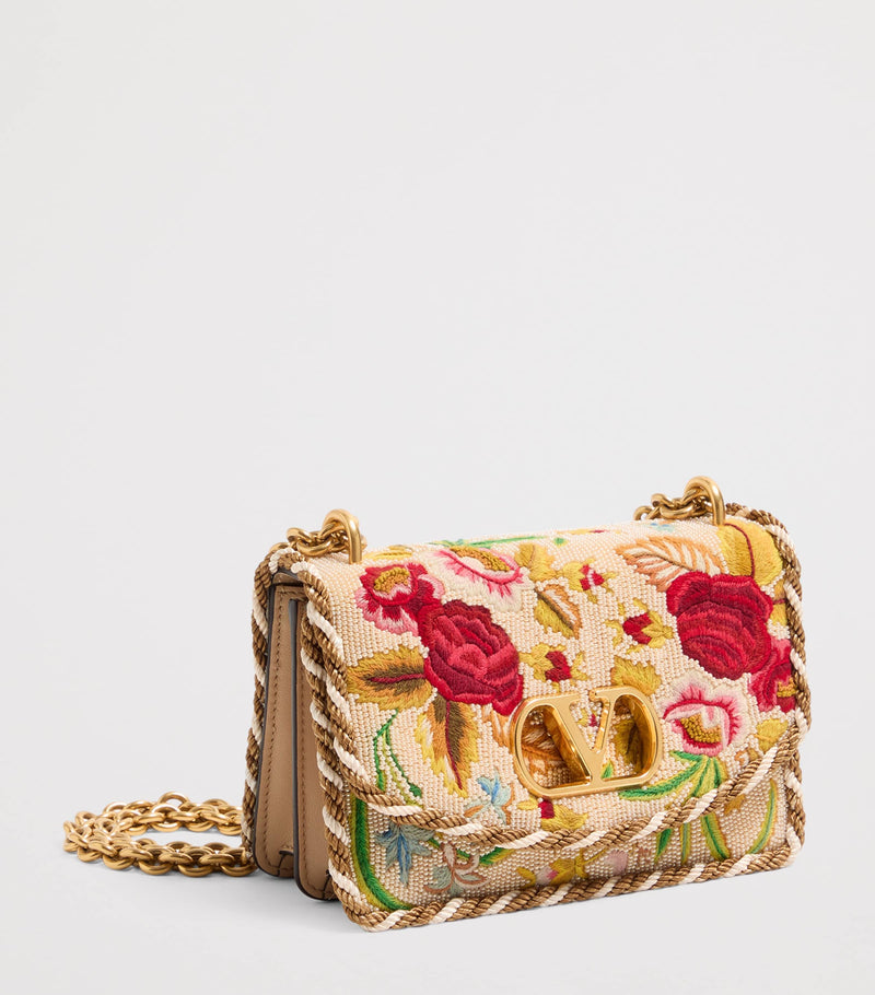 Valentino Garavani Small Silk Embellished Vain shoulder bag, imported from the UK