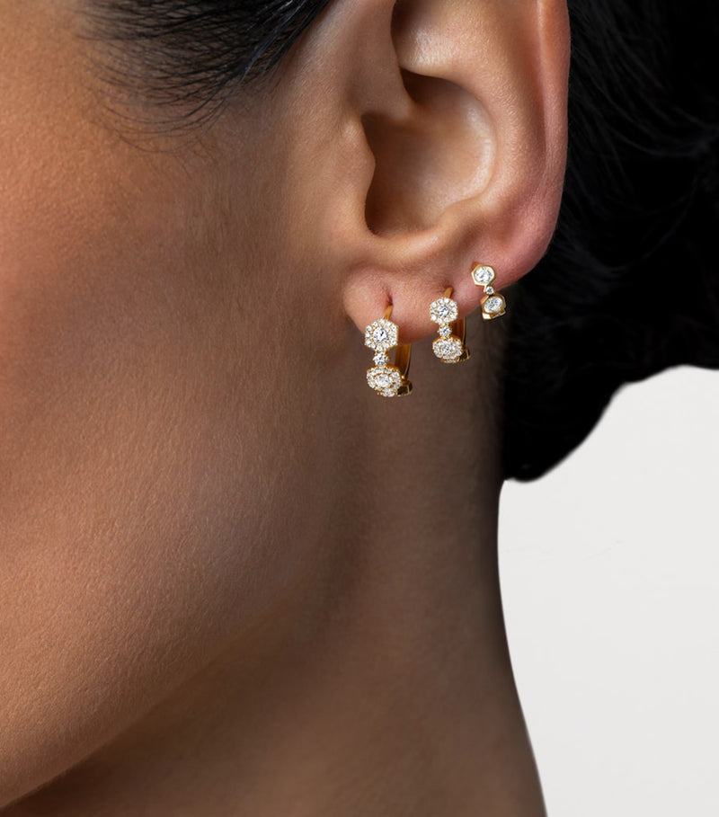 David Morris yellow gold diamond square hoop earrings 10mm, imported from the UK