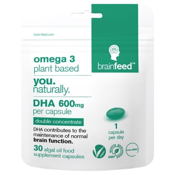 brain feed vegan DHA 600mg algae oil capsules, imported from the UK