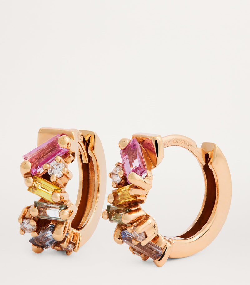 Suzanne Kalan Frenzy huggie earrings rose gold sapphire diamonds, UK version