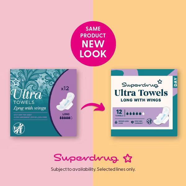 Superdrug long ultra sanitary towels with wings 12 pack (British brand)