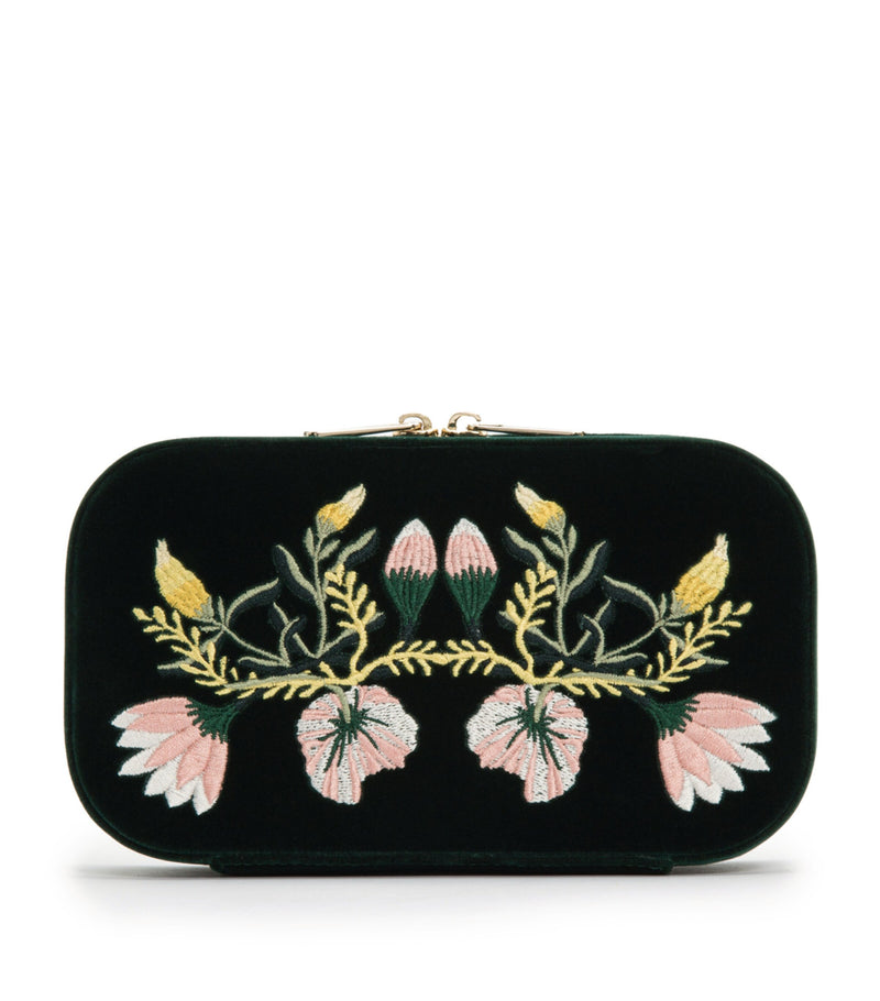 WOLF Zoe floral-embroidered travel jewellery case (British brand)