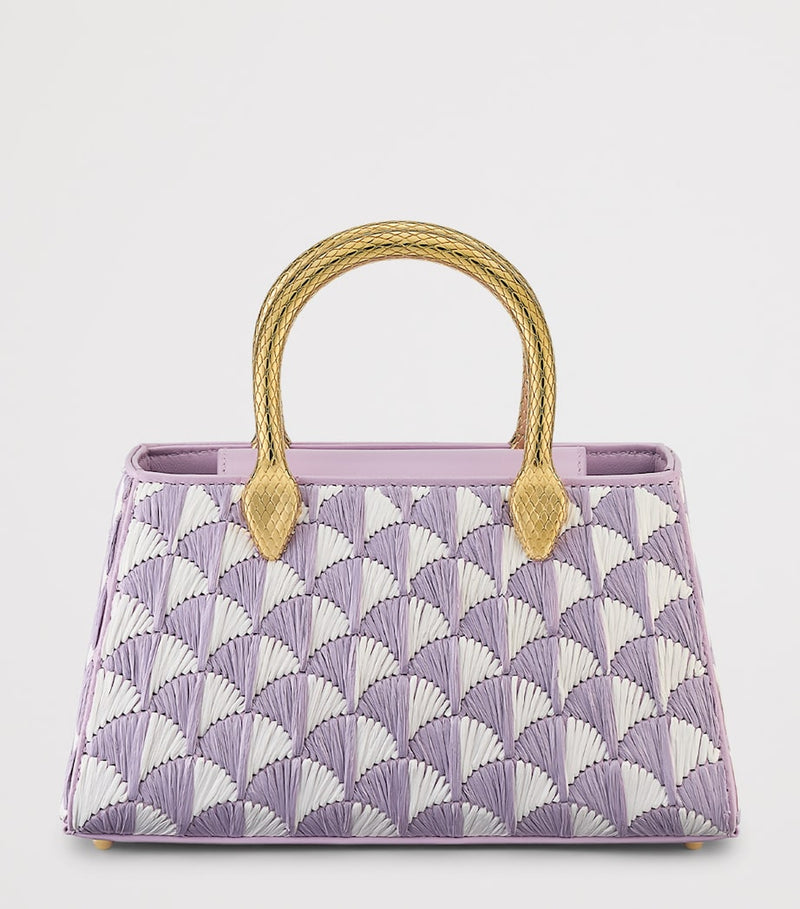 Bvlgari Serpentine Duette top-handle bag in white and amethyst raffia, UK version