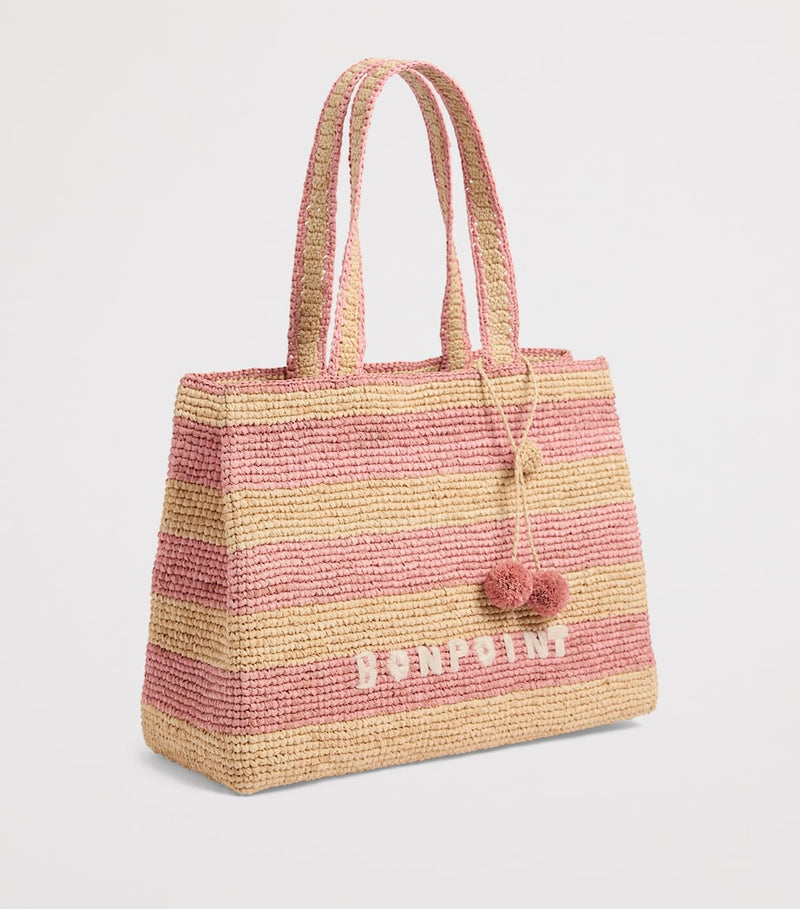 Bonpoint raffia tote bag with cherry pendant, imported from the UK