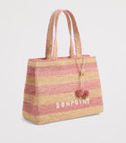 Bonpoint raffia tote bag with cherry pendant, imported from the UK