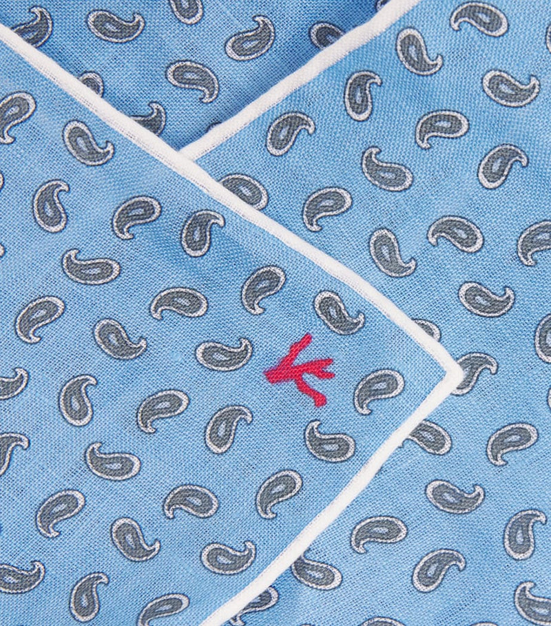Isaia silk paisley pocket square with hand-rolled edge - British product