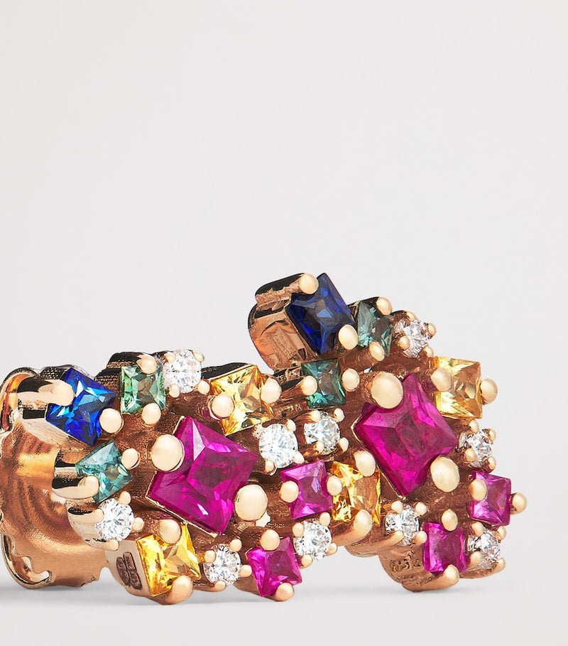 Suzanne Kalan rose gold stud earrings diamond rainbow sapphire - British product