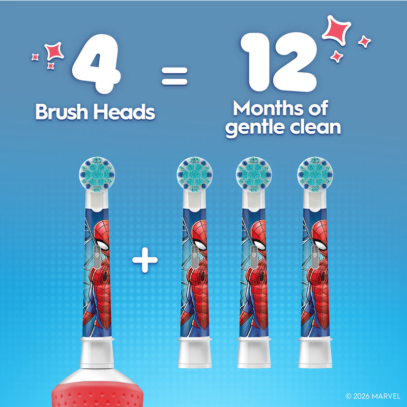 Oral-B Spiderman toothbrush heads pack of 4 (British brand)