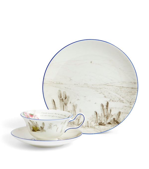 Bone China Tea Set with Chile-Inspired Design, Plate, Teacup and Saucer