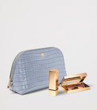 Aspinal of London small croc-embossed leather cosmetic case - British product