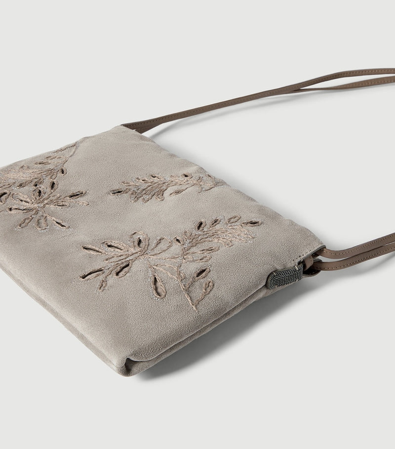 Brunello Cucinelli suede shoulder bag with embroidered flowers (British brand)