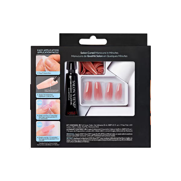 Kiss Salon X-Tend led soft gel system tone pink long coffin press on nails 30 count (British brand)
