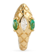 Harrods Jacquie Aiche Yellow Gold, Diamond and Emerald Snake Single Huggie Earring- Buy online at McGrocer