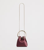 Jimmy Choo Bon Bon satin top-handle bag in claret, imported from the UK