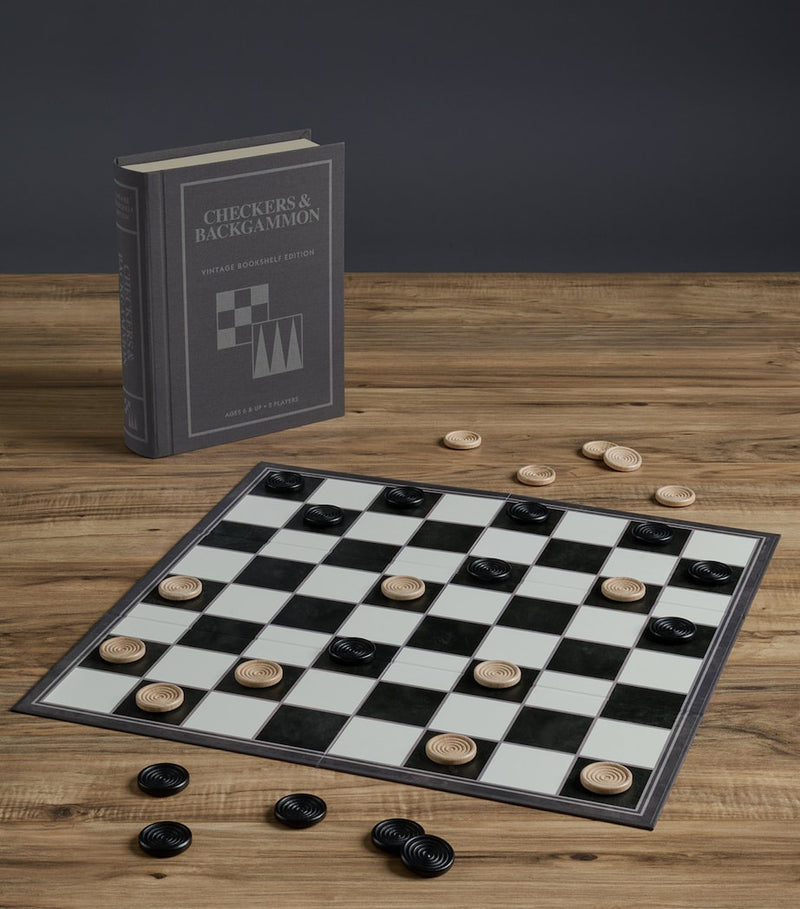Vintage Bookshelf checkers and backgammon board game (British brand)