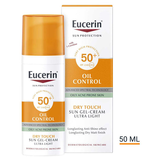 Eucerin Sun Oil Control Dry Touch Facial Sun Cream for Oily Acne Prone Skin SPF50+ 50ml Suncare & Travel Boots   