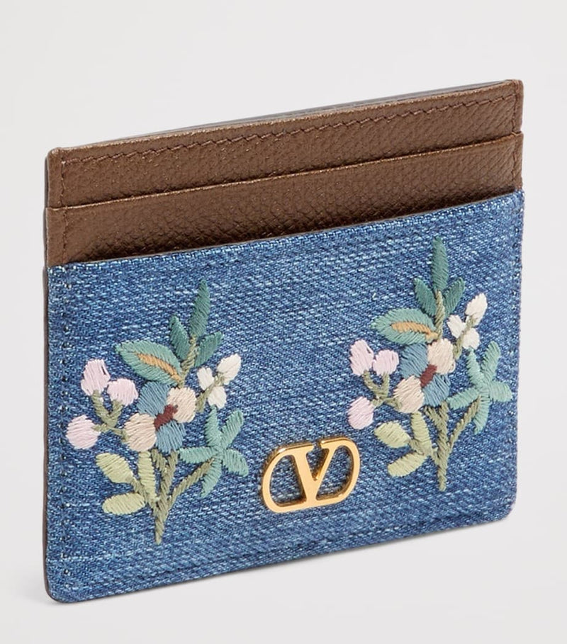 Valentino Garavani denim-leather VLogo signature card holder, UK version